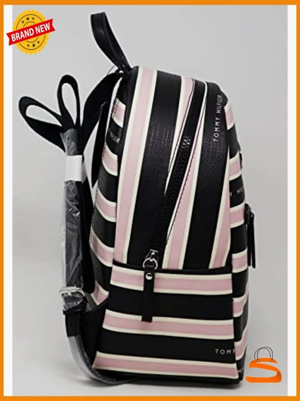 Small Faux Leather Striped Backpack Handbag Purse Daypack School